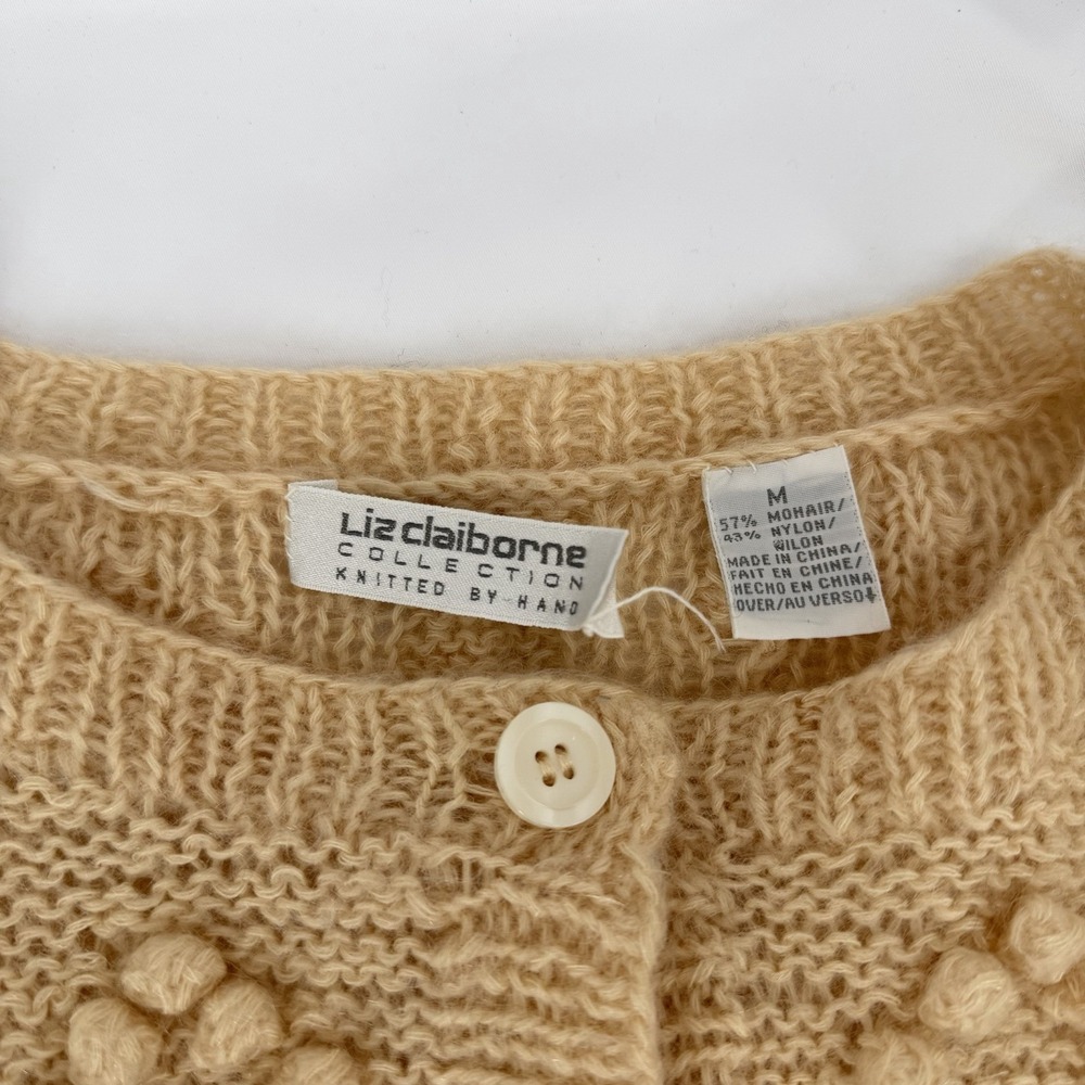 VTG Liz Claiborne Sz M 80s Collection Cardigan Mohair Handknit Sweater Bobbles - Picture 4 of 7